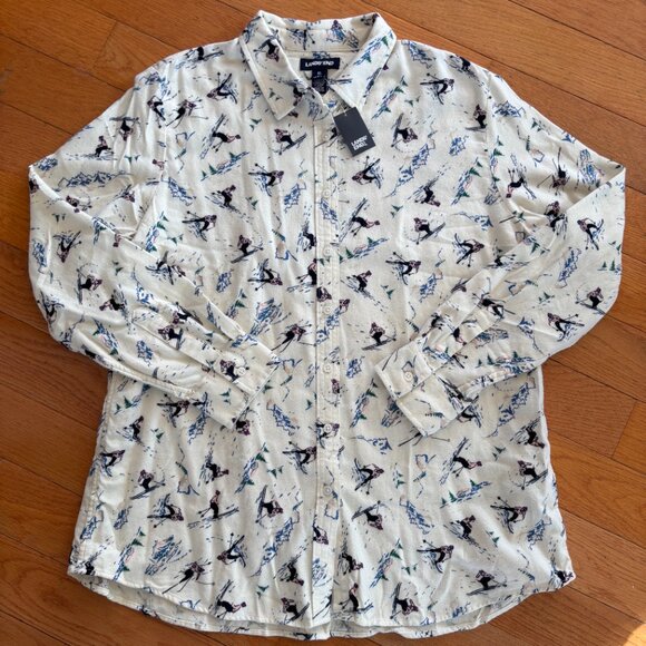 NEW Lands End Flannel Boyfriend Shirt Womens XL Skiers Snow Winter Skiing Cotton - Picture 2 of 8